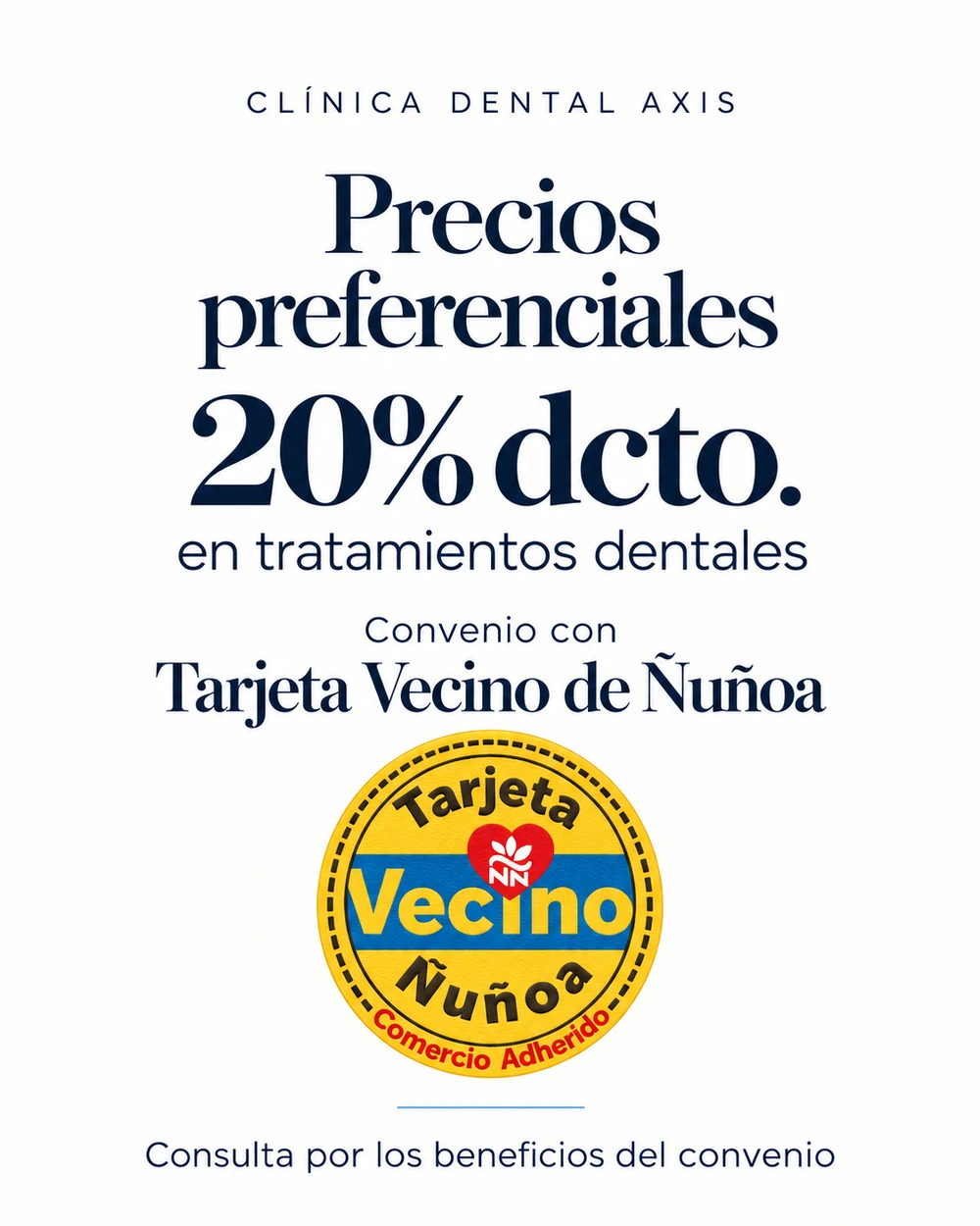 Convenio Dental Axis con Tarjeta Vecino de Ñuñoa: 20% de descuento en tratamientos dentales